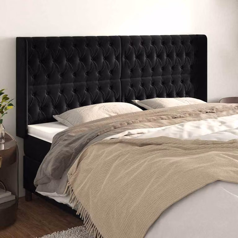 Testiera ad Orecchio vidaXL in Velluto Nero L: 203 cm, P: 16 cm, H: 118 cm