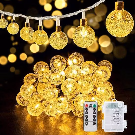 Lampada da esterno - 85 m, 80 LED a batteria - 8 modalità - Impermeabile IP67 - Telecomando - Decorazione invernale - Bianco caldo