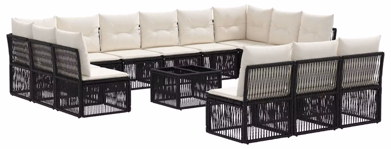 Set Divano da Giardino 14 pcs Nero polyrattan