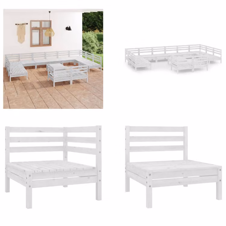 vidaXL 13 pezzi set salotto da giardino pino massiccio bianco - Set di mobili da giardino - Set di mobili da giardino - Set di mobili da giardino - Set di mobili da giardino