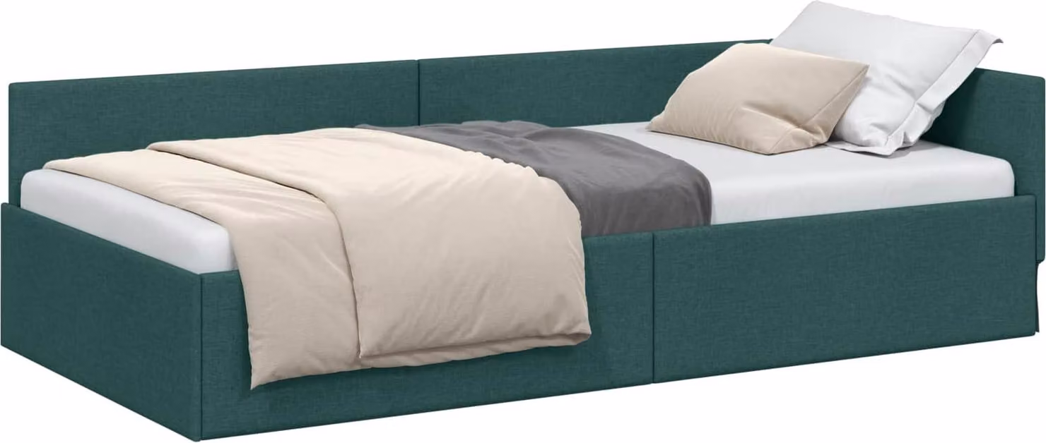 Cornice del letto ad angolo Verde Scuro 90 cm x 200 cm Tessuto