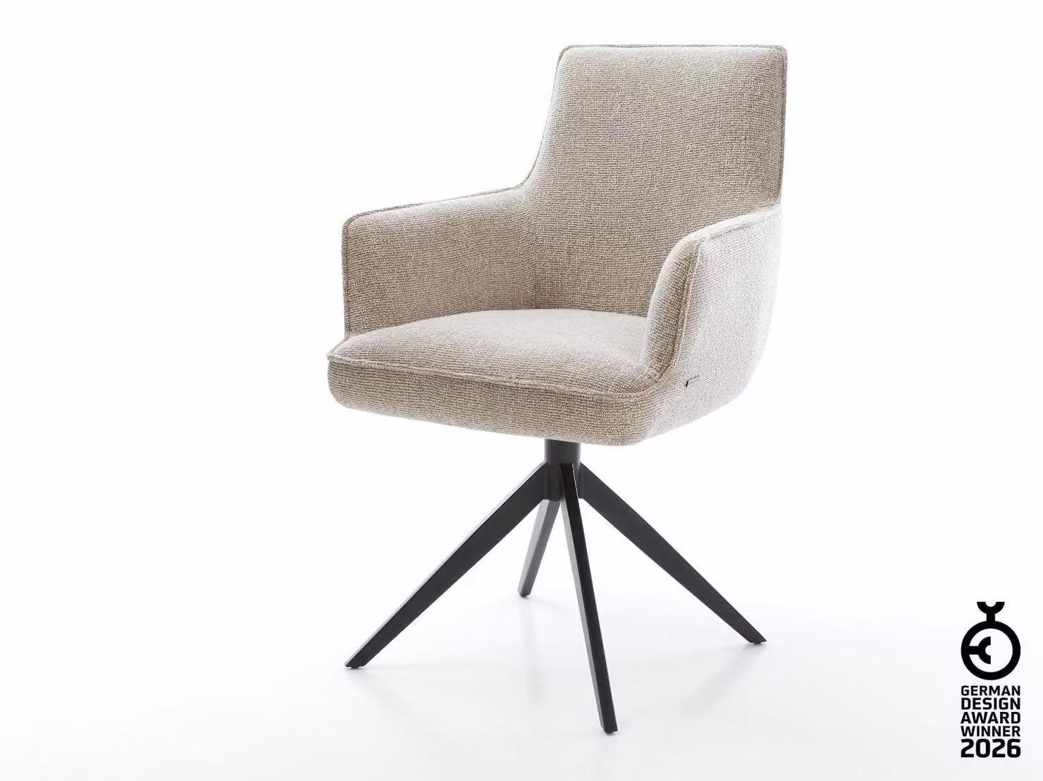 DELIFE sedia girevole Heira-Flex con braccioli in tessuto morbido beige telaio trasversale nero ampio 360° girevole funzione dondolo nucleo a molle tascabili