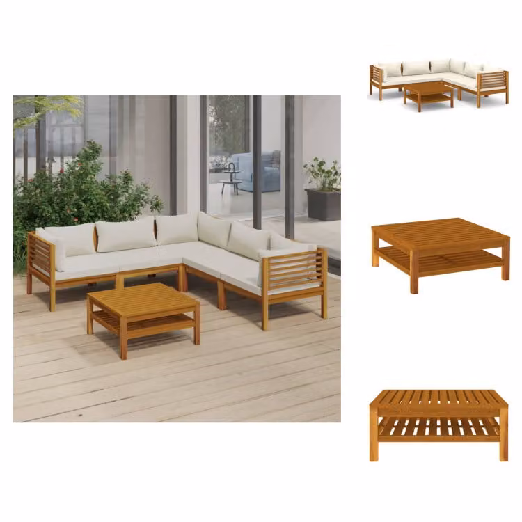 vidaXL Set di 6 pezzi da giardino con cuscini crema in legno massiccio di acacia - Set di mobili da giardino
