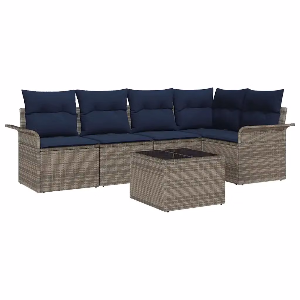 Set Divano da Giardino 6 Pezzi vidaXL in Polyrattan Grigio con Cuscini e Tavolino – 2