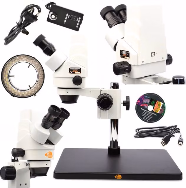 Microscopio Stereoscopico Trinoculare Rosfix Pluto Pro Bianco con Fotocamera USB e Illuminatore 56xLED