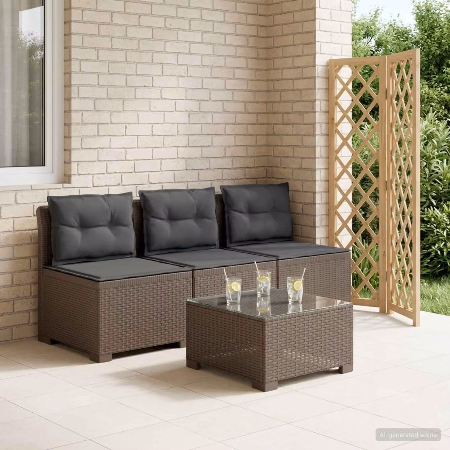 Divano da giardino a 3 posti vidaXL con cuscini in look rattan, colore antracite/grigio