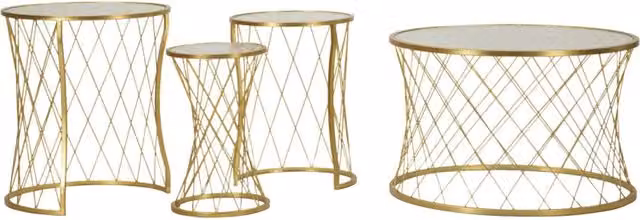 Tavolinetti Noah Gold Set 4 Pz Ø47x54,5 cm - Ø36x50 cm - Ø28x45 cm - Ø70x45 cm in Ferro e Vetro Oro