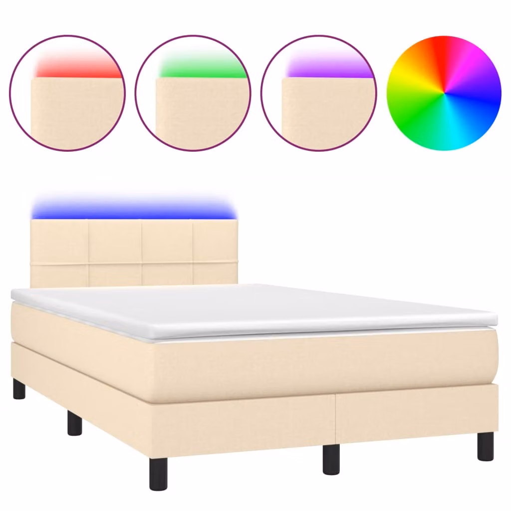 Letto a Molle con Materasso e LED Crema 120x190 cm in Tessuto