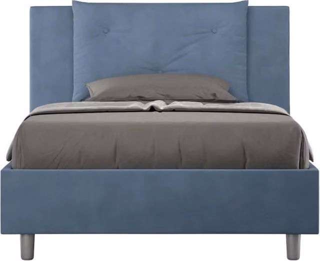 BS COM Letto una piazza e mezza senza rete imbottito 120x190 microfibra blu