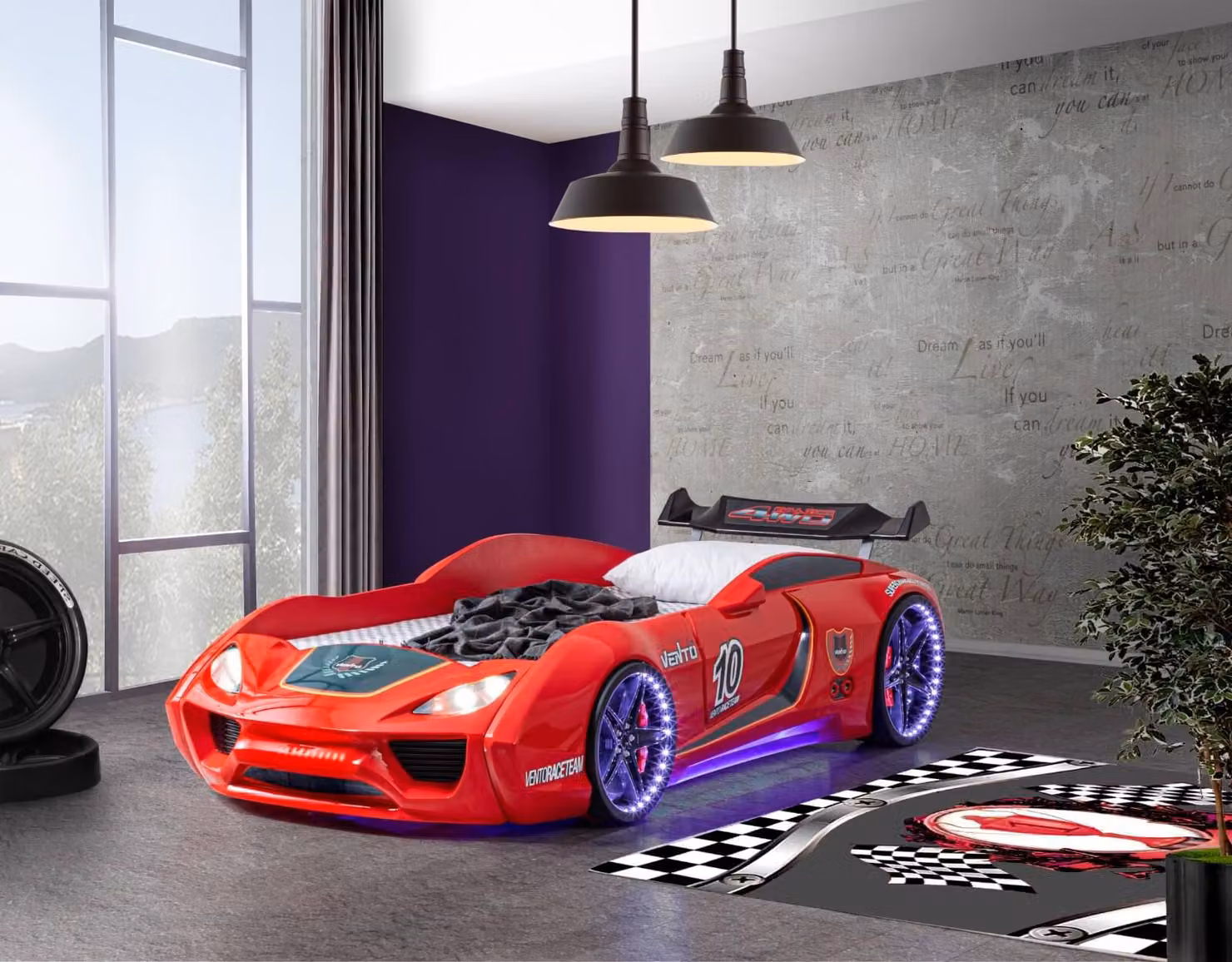 Letto rosso a forma di macchina da corsa Letti di design per camerette Letti in plastica