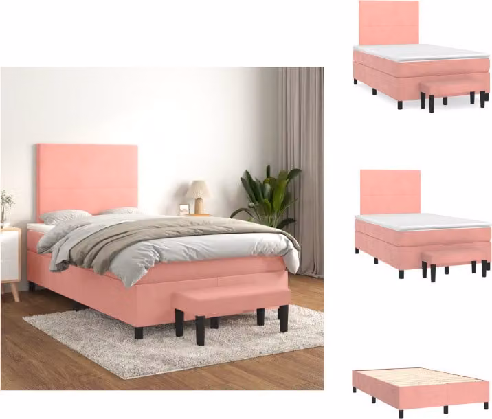 vidaXL Letto a molle con materasso rosa 120x200 cm in velluto - Letti & Reti