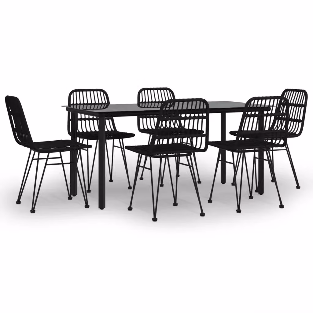 Set da pranzo da giardino vidaXL in polyrattan nero con piano in vetro, 7 pezzi – 2