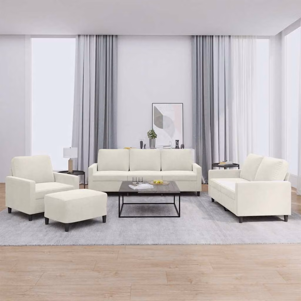 vidaXL Set di Divani 4 pz in Velluto Beige con Cuscini e Pouf per Soggiorno – 1