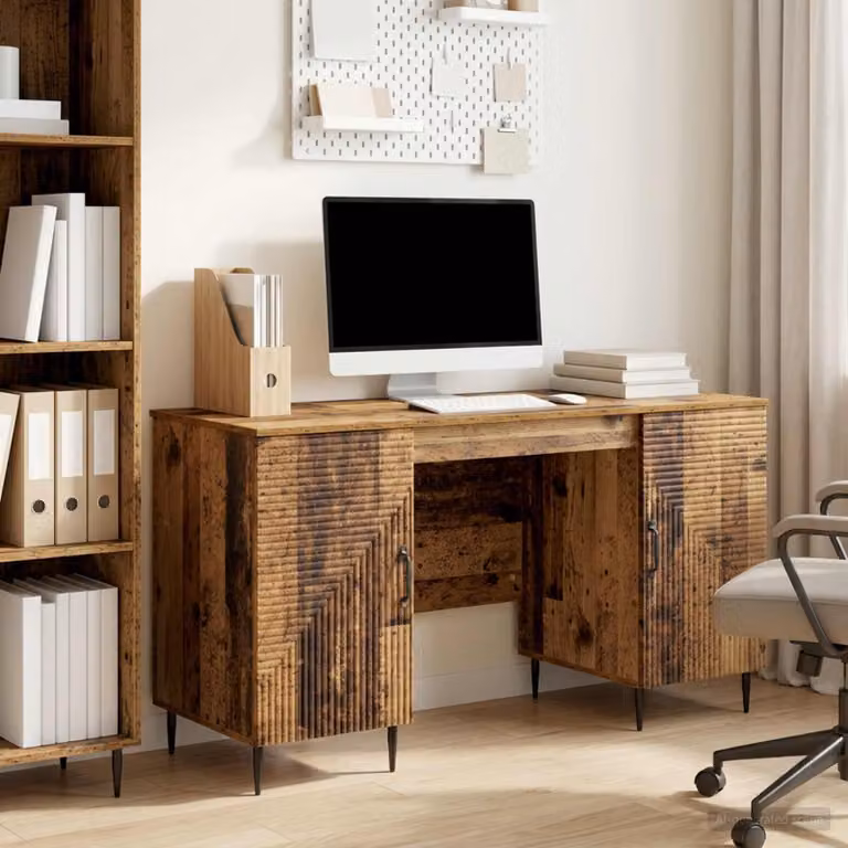 Scrivania moderna vidaXL in legno e metallo marrone L: 142,5 cm, P: 50 cm, H: 75 cm