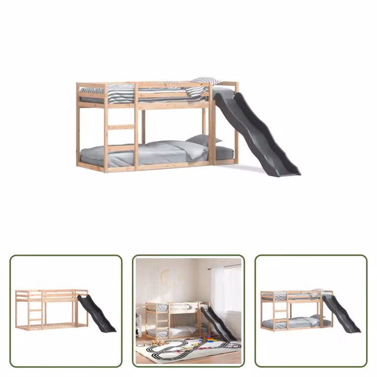 The Living Store Letto a castello con scivolo e scala 80x200 cm in legno di pino massiccio