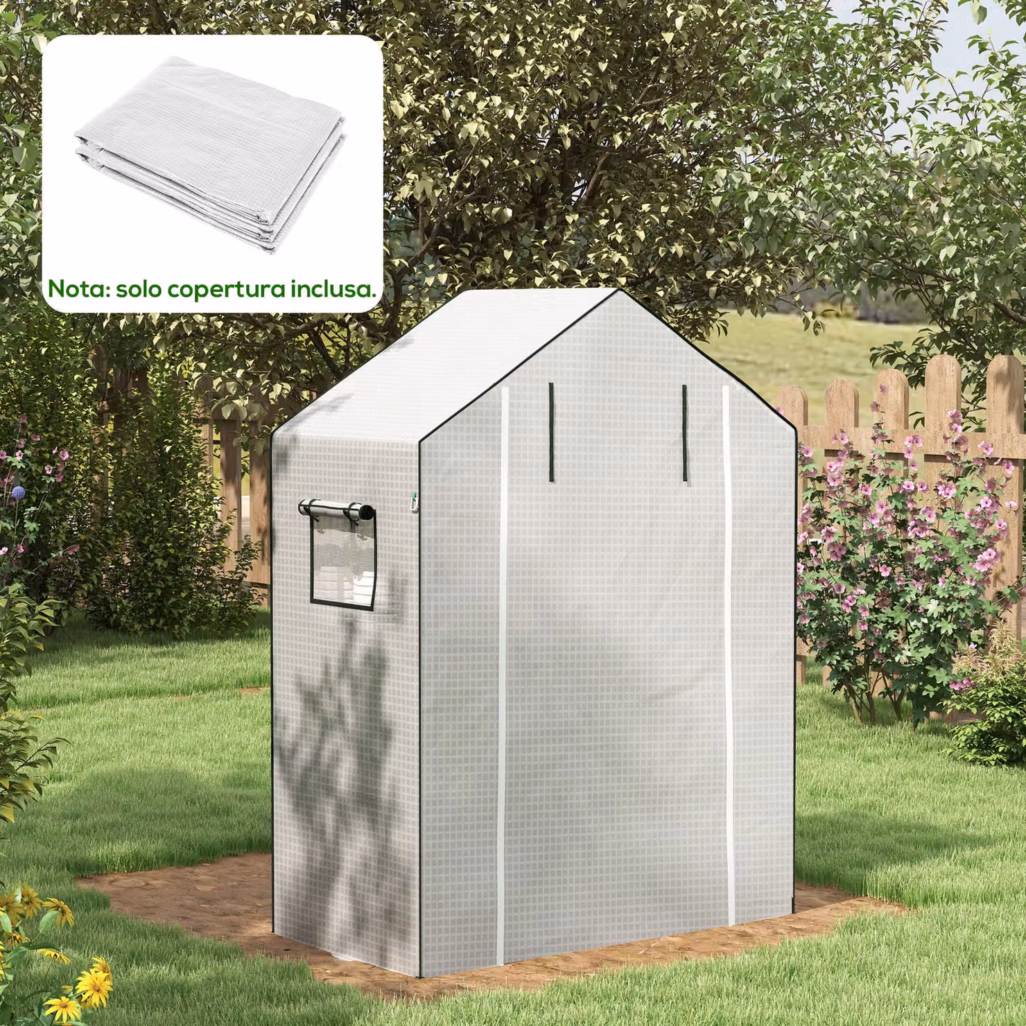 Copertura Serra da Giardino Outsunny in PE con Porta a Cerniera e Finestre, Bianco, L 140 cm x P 73 cm x H 190 cm – 2