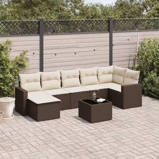 Set Divani da Giardino 8 pz con Cuscini Marrone in Polyrattan 3219283