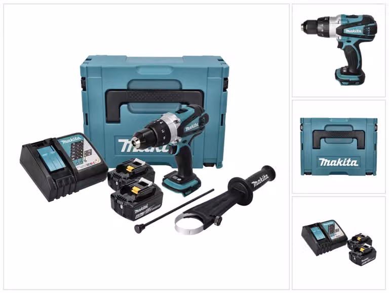 Makita DHP 458 RGJ 18 V 91 Nm Trapano a percussione a batteria + 2 batterie da 6,0 Ah + caricabatterie + Makpac