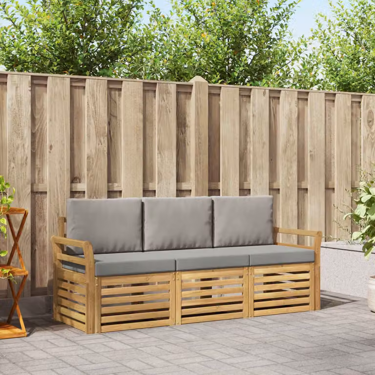 Set di divani da esterno vidaXL in legno di acacia con cuscini, Bianco e Grigio