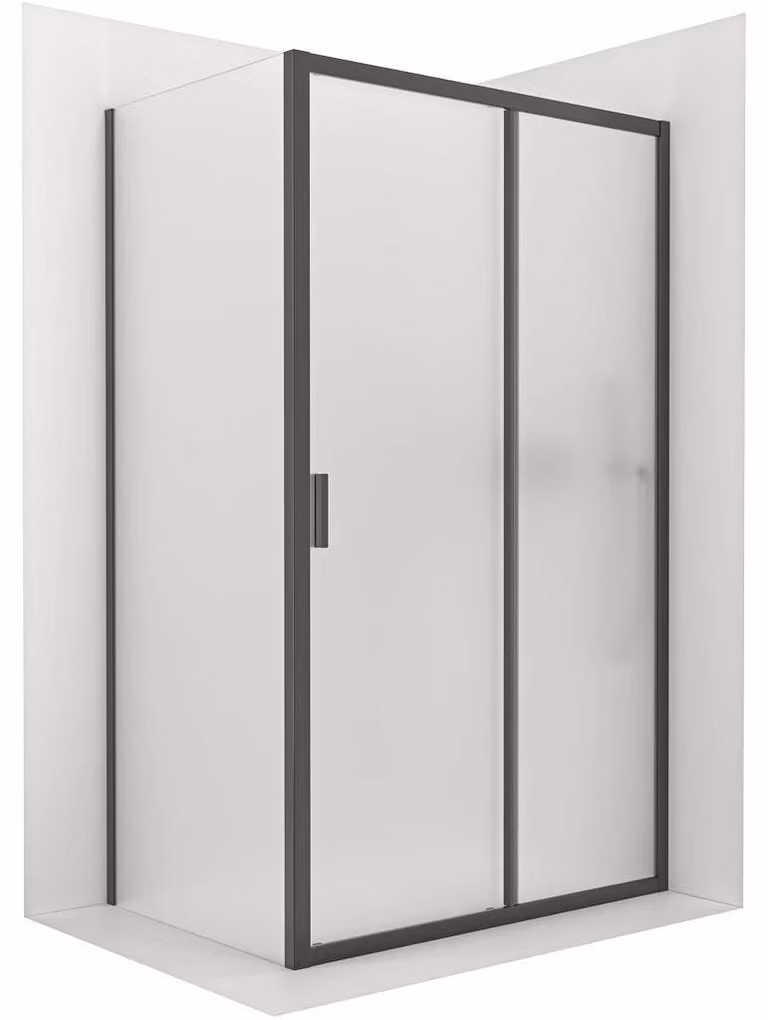 CERANO - Box doccia Varone LINE L/P - 6 mm - nero opaco, vetro smerigliato - 130x70 cm - scorrevole