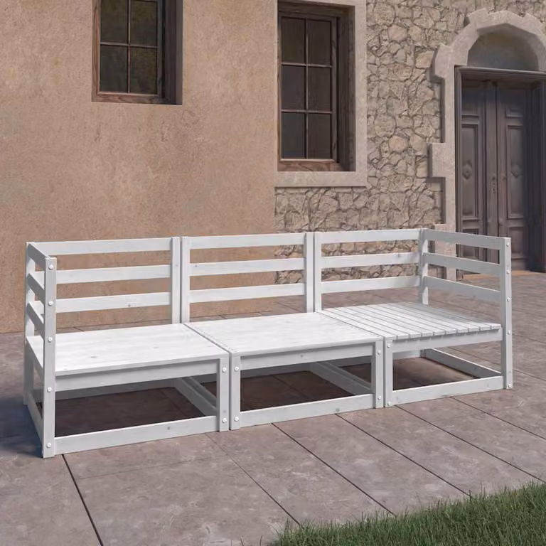 vidaXL Divano da Giardino a 3 Posti in Legno di Pino Bianco Moderno