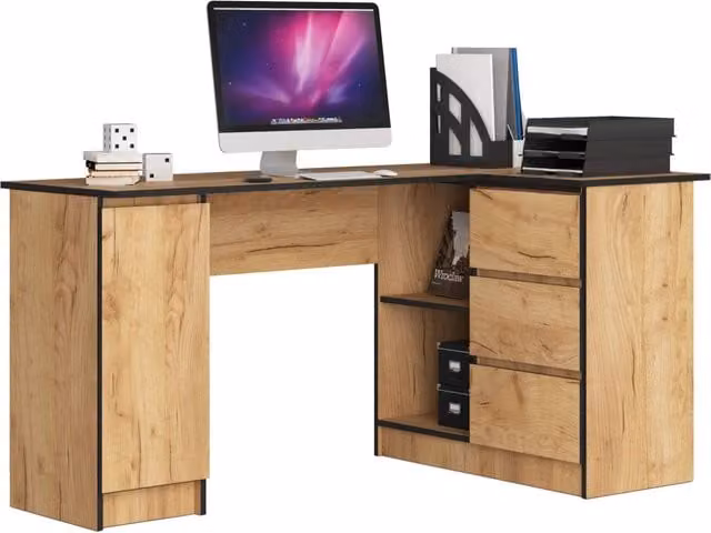 Scrivania angolare AKORD B20 Quercia Craft 155 cm 1 anta 3 cassetti 155x85x77 cm Modello a destra