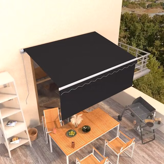 Tenda Sole Retrattile Manuale Videx con Bracci Pieghevoli in Alluminio e Tessuto in Poliestere, Colore Antracite, L: 350 cm, P: 250 cm