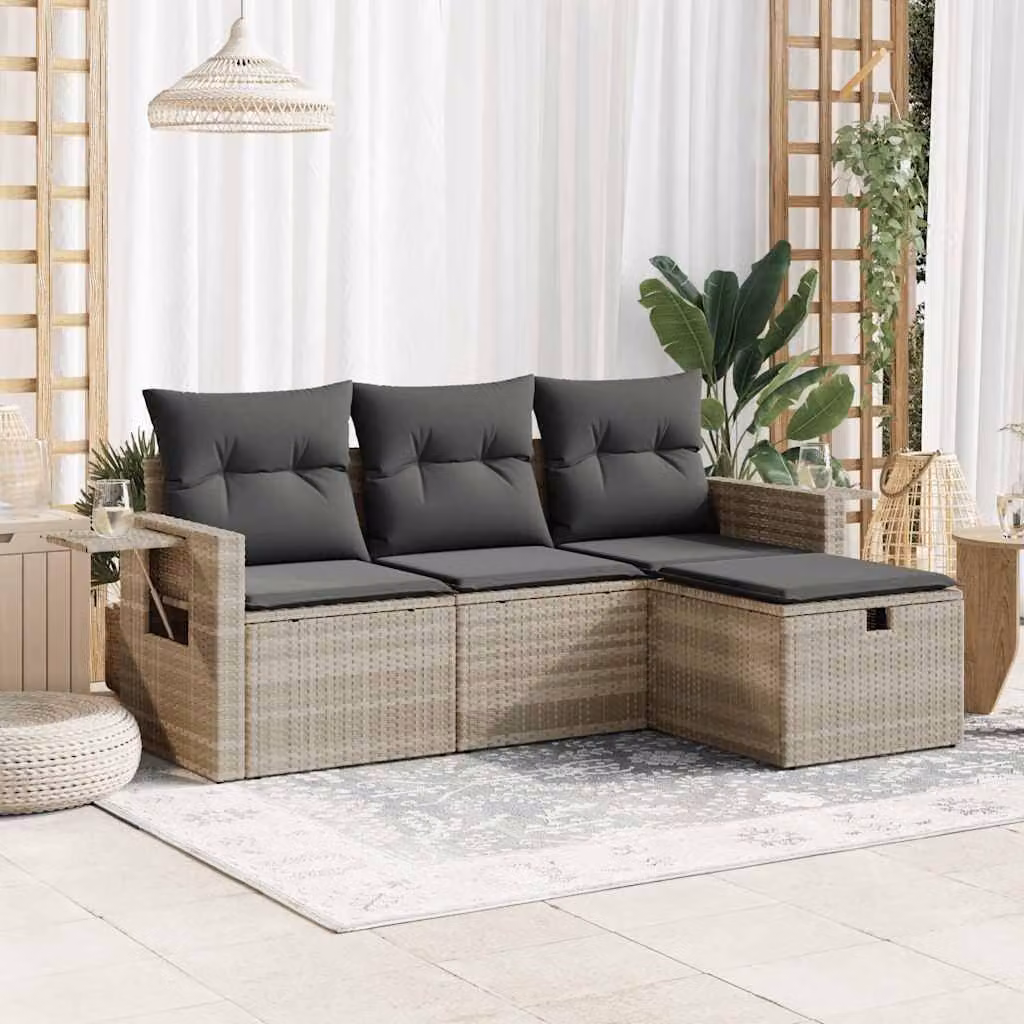 Maison Exclusive - Set di 4 divani da giardino con cuscini in polyrattan grigio chiaro