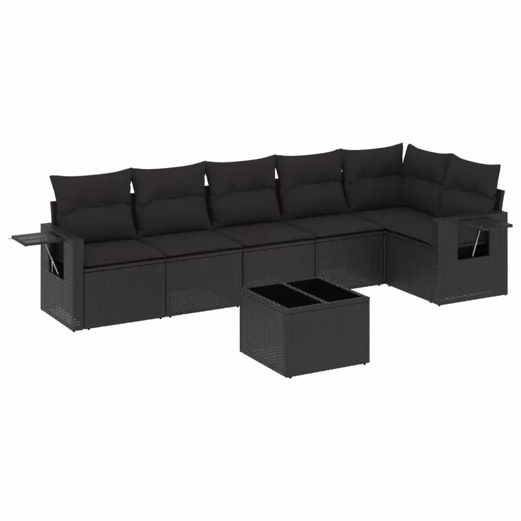 Set Divani da Giardino vidaXL in Polyrattan Nero con 7 Cuscini e Tavolino da Esterno – 2