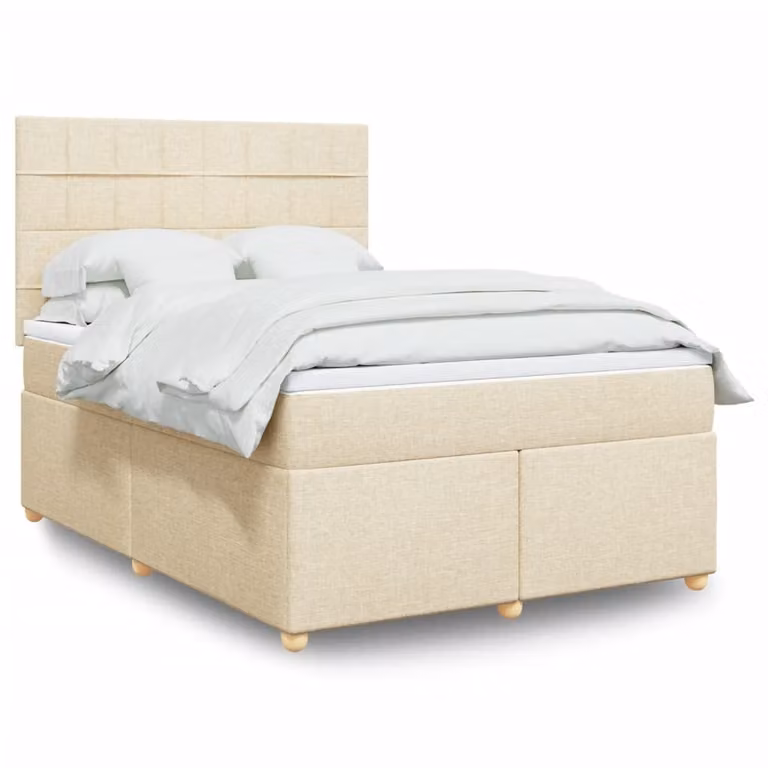 vidaXL Giroletto a Molle con Materasso Ibrido in Tessuto Beige e Bianco, L/P/H: 140 x 200 cm