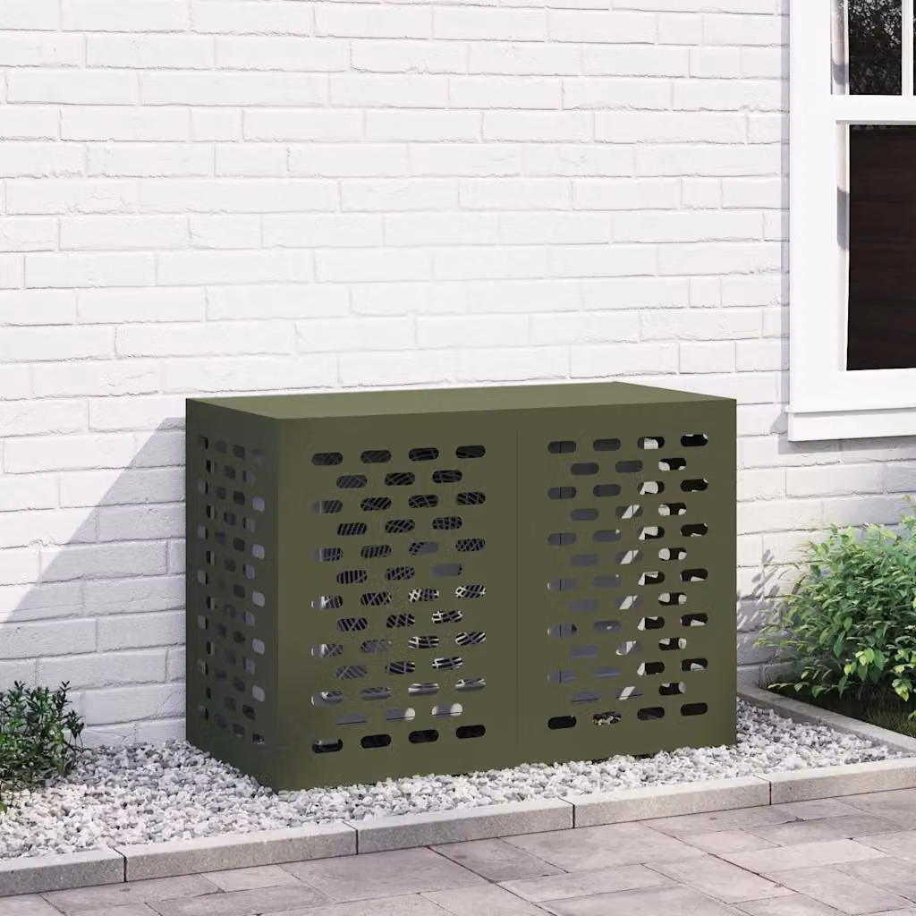 Copertura per condizionatore d'aria vidaXL in acciaio, colore verde oliva