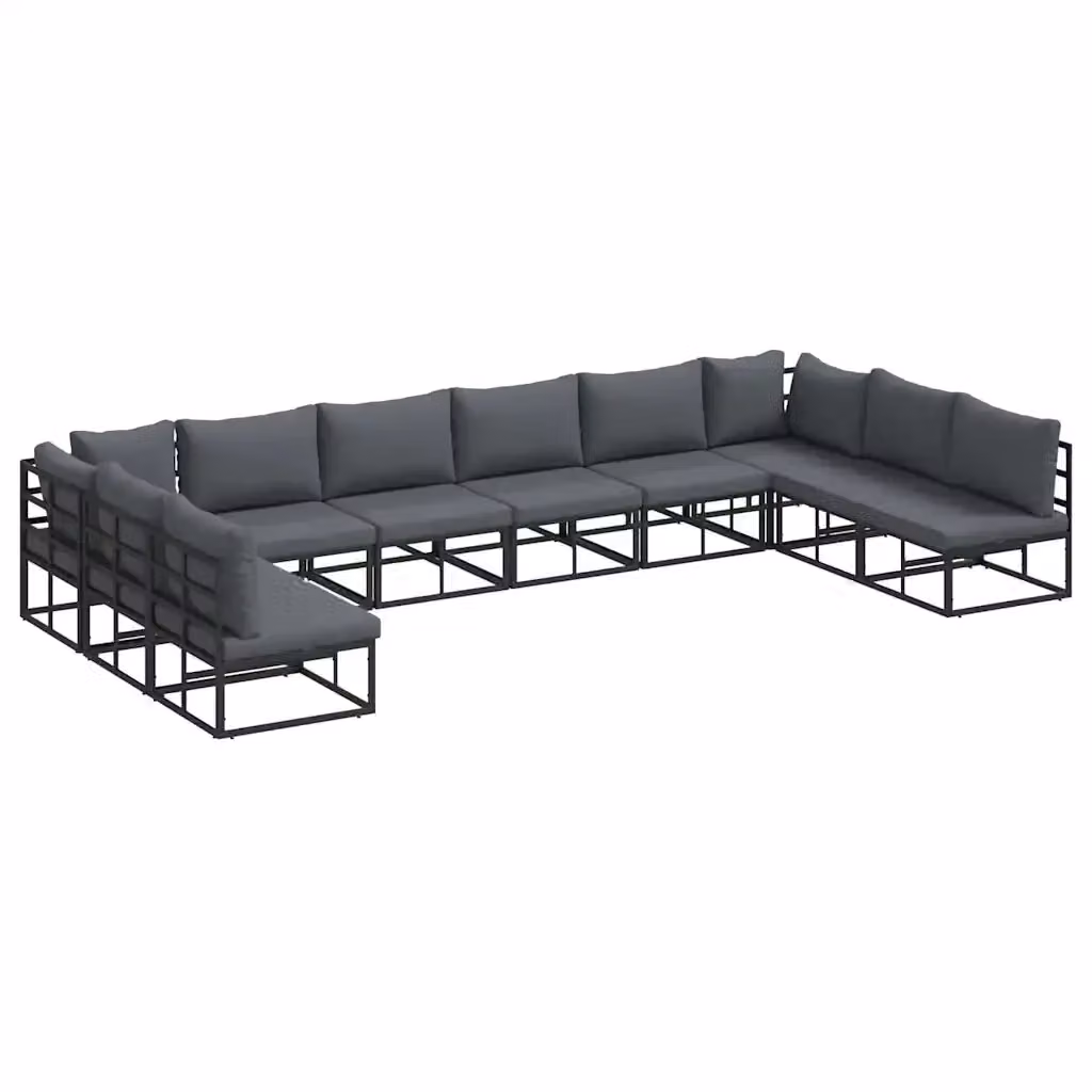 Set Divano da Giardino Moderno vidaXL a Forma a L, 10 Pezzi in Alluminio Verniciato Antracite con Cuscini Imbottiti e Rivestimenti Rimovibili – 2