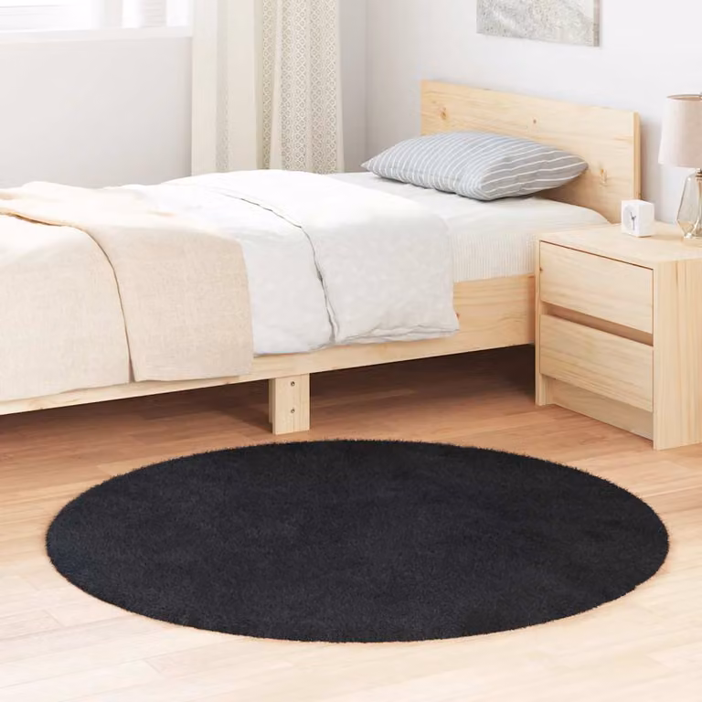 Tappeto Shaggy a Pelo Lungo vidaXL NAVARRA Nero, Diametro: 120 cm, in Poliestere