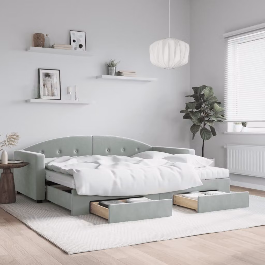 vidaXL Divano Letto Moderno in Velluto con Cassetti, Grigio o Verde, L/P/H: 90 x 200 cm