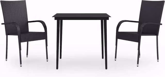 Set Mobili da Pranzo per Giardino 3 pz | Set Salotto da Giardino Nero