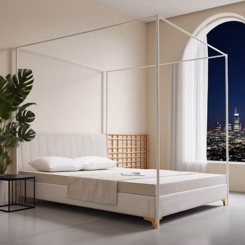 Set di montanti per letto a baldacchino, matrimoniale, metallo, 200x200 cm, bianco