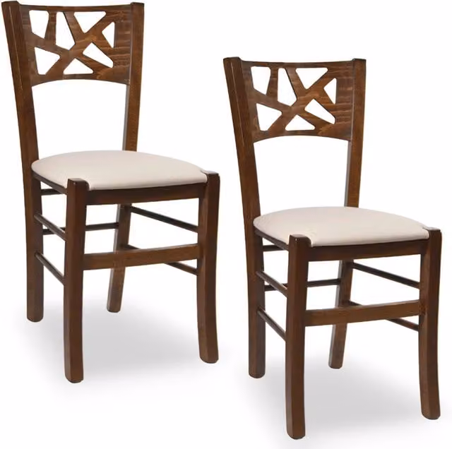 Set da 2 sedie da sala da pranzo Sissy in legno di faggio color noce scuro con seduta imbottita beige
