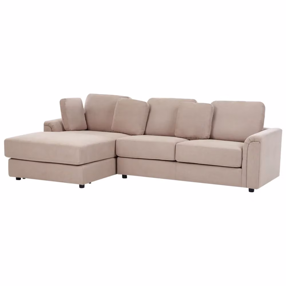 Divano angolare BELIANI in tessuto beige con stile moderno e gambe in plastica e legno, configurazione a destra, L 268 cm x P 154 cm x H 86 cm – 2