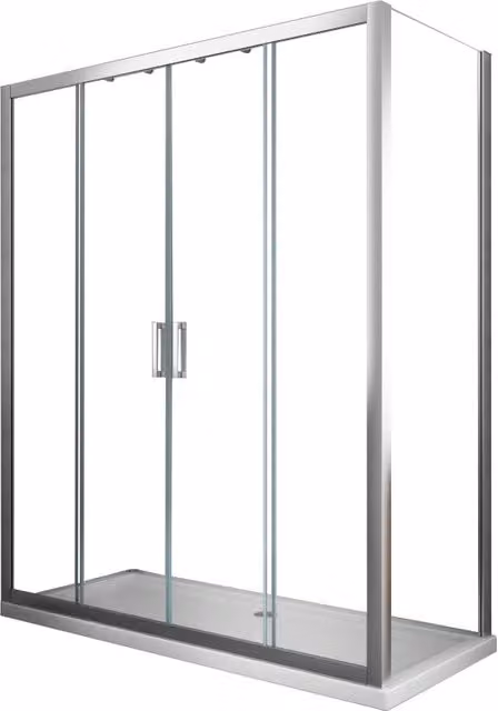 Box doccia 6 mm H 190 parete fissa e porta a 4 ante con apertura centrale MISURA 72,5-75 ANTA FISSA + PORTA 128-133