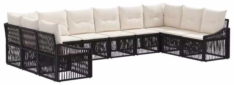 Set da giardino composto da 10 pezzi, colore nero, realizzato in rattan sintetico