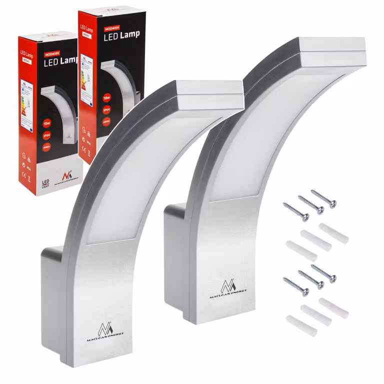 2 lampade da facciata a LED Maclean da 800 lm, IP54, 10 W, luce diurna bianca (4000 K), color argento, MCE343 SV