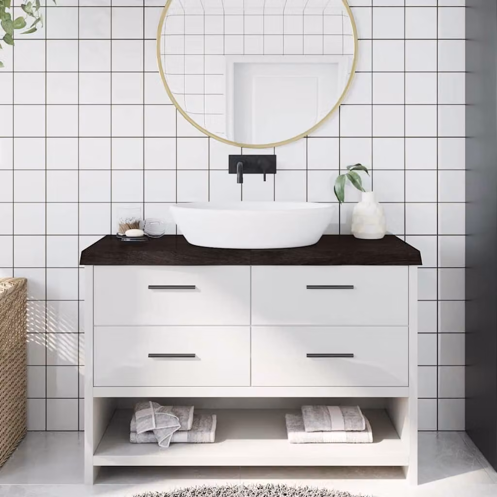 Piano Bagno vidaXL in Legno Trattato, Disponibile in Marrone, Grigio o Bianco, L: 120 cm, P: 60 cm, H: 2-6 cm