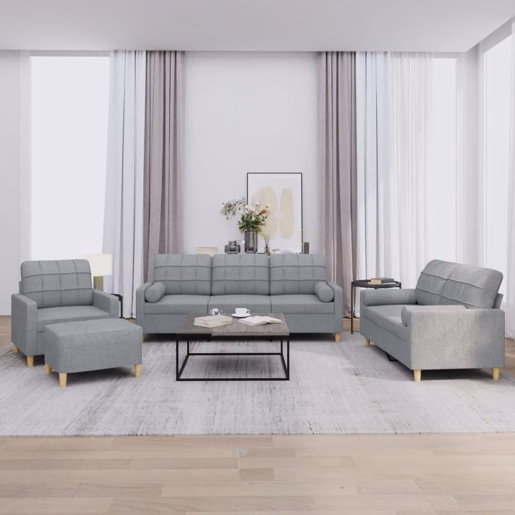 Maison Exclusive - Set divano 4 pezzi con cuscini in tessuto grigio chiaro
