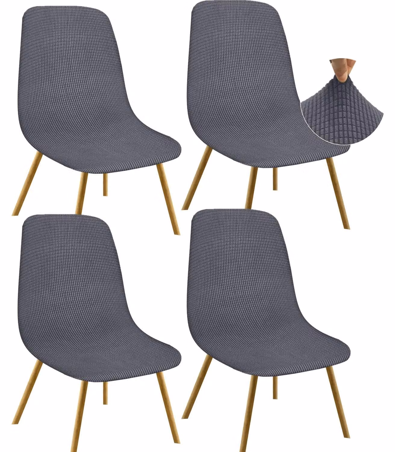 Set di 4 copri-sedia, schienale basso, color marrone castagna-grigio, per la sala da pranzo