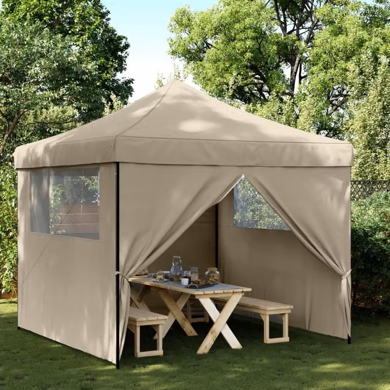 Maison Exclusive - Tenda da festa pieghevole pop-up con 4 pannelli laterali, color taupe