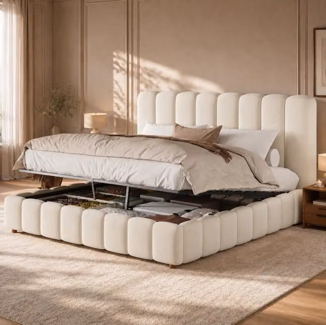 Letto matrimoniale contenitore 160x200 cm in velluto beige