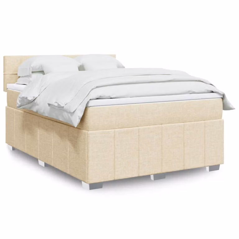 vidaXL Giroletto a Molle con Materasso Ibrido in Tessuto Beige e Bianco, L/P/H: 140 x 200 cm