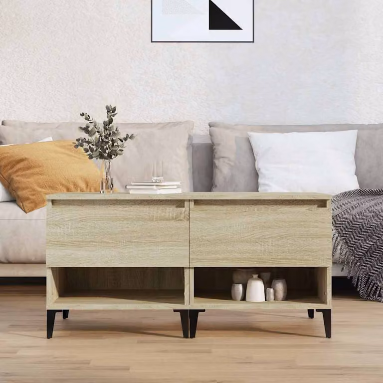 Set di 2 tavolini da soggiorno vidaXL in legno multistrato e metallo, colore rovere sonoma e beige, L/P/H: 50 x 46 x 50 cm