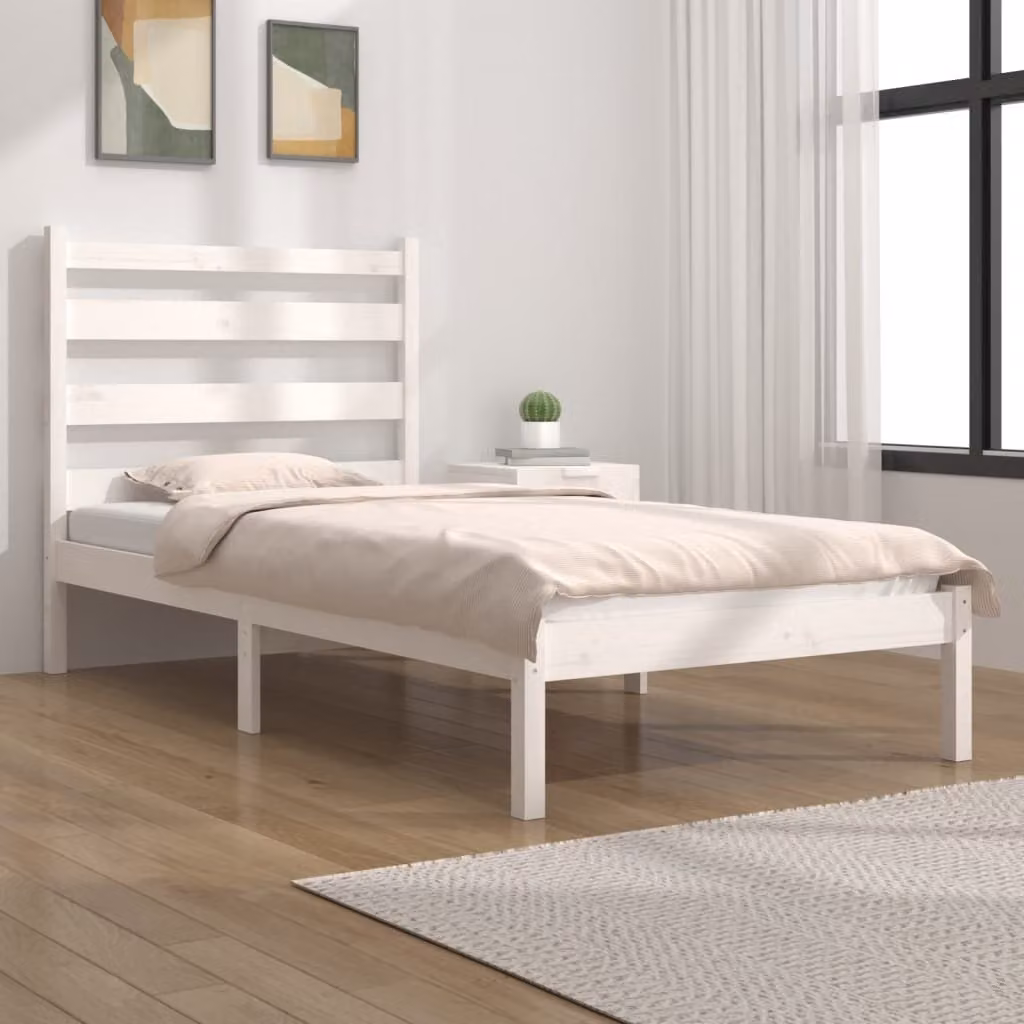 The Living Store Letto in legno massiccio di pino bianco 100x200 cm