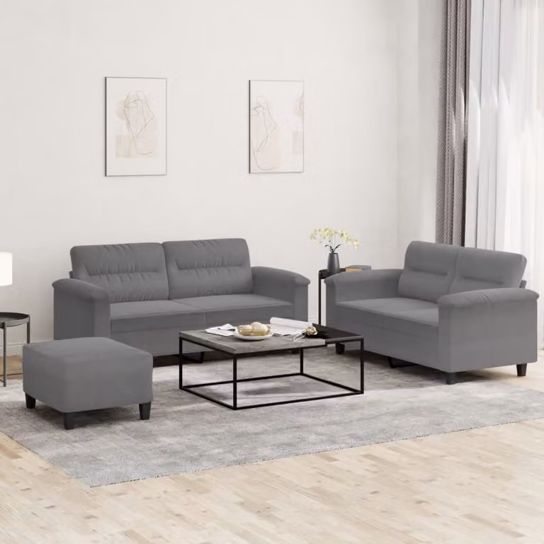 Maison Exclusive - Set divano a 3 pezzi con cuscini in microfibra grigio scuro